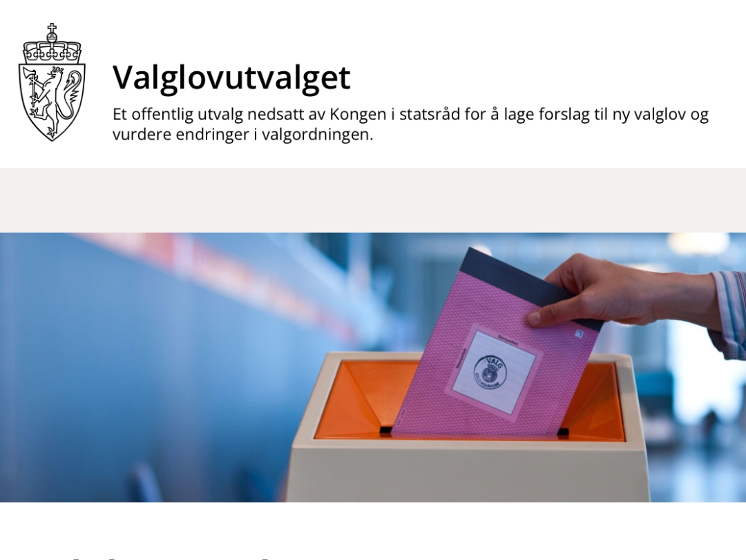 Valglovutvalget Nettsted Skjermdump fra Valglovutvalgets nettsted