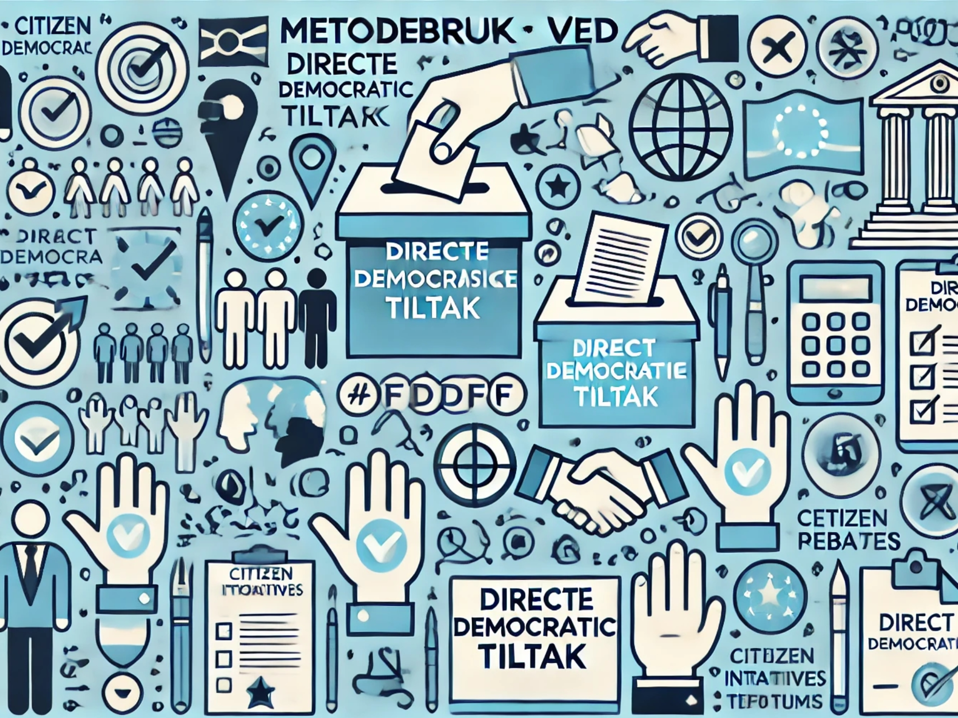 Metoder Direkte Demokrati Dall E Illustrasjon lagd av Dall•E tilknyttet betydningen av metodebruk for direkte demokratiske prosesser