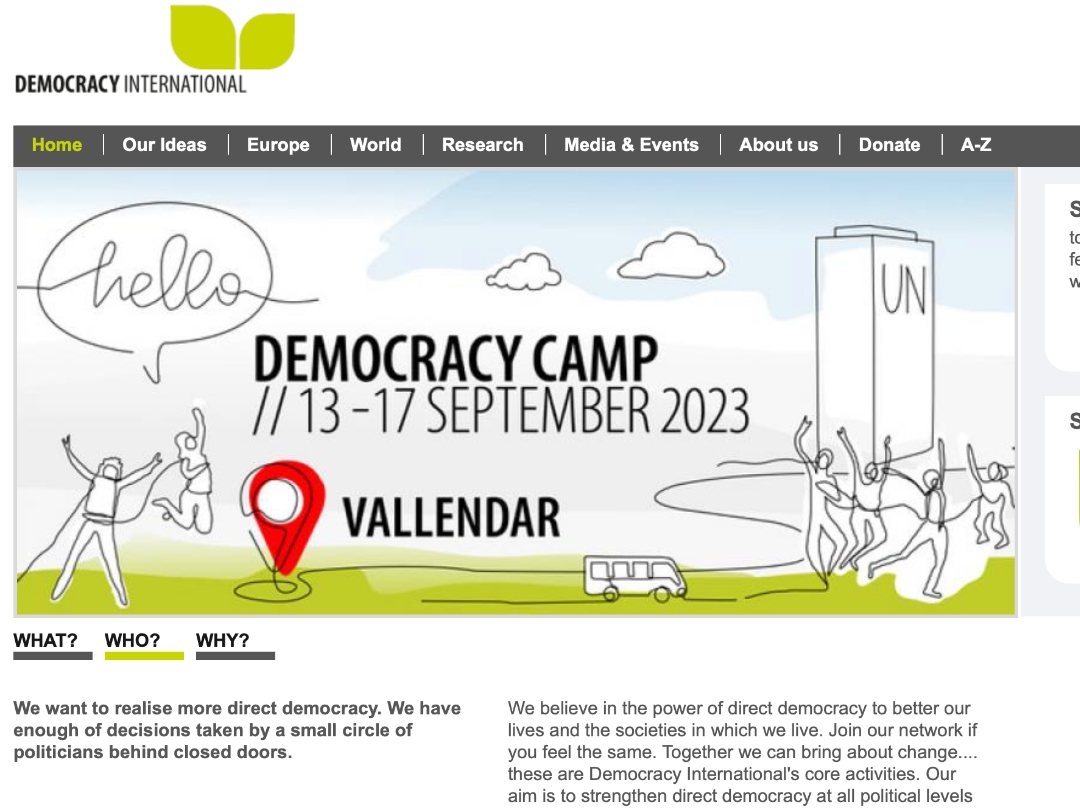 Skjermdump Democracy International Forside Forsiden til Democracy International som gir informasjon og forener demokrati-aktivister over hele verden