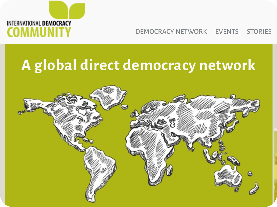 Skjermdump fra International Democracy Community sitt nettstedet i en presentasjon av dette forumet