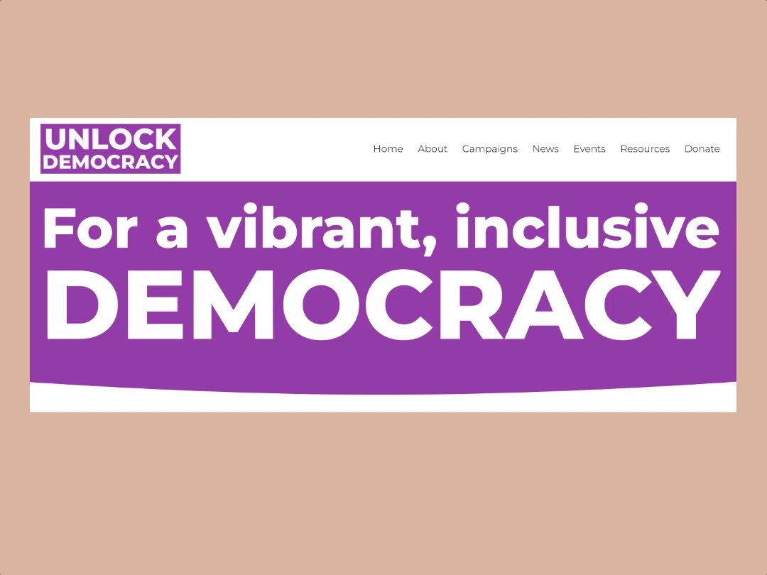 Unclock democracy faksimile forside nettsted Faksimile av forsidentil Unlock Democracy som illustrasjon til omtale av denne britiske organisasjonen