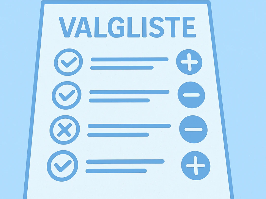 Valgliste kumulering strykning stemmetillegg • Dall-E Illustrasjon av valgliste lagd av Dall•E